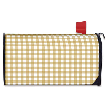 Beige And White Check Pattern Print Mailbox Cover