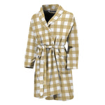 Beige And White Check Pattern Print Men's Bathrobe