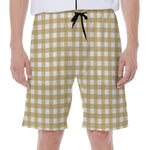 Beige And White Check Pattern Print Men's Beach Shorts