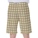 Beige And White Check Pattern Print Men's Beach Shorts