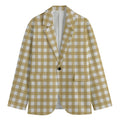 Beige And White Check Pattern Print Men's Blazer