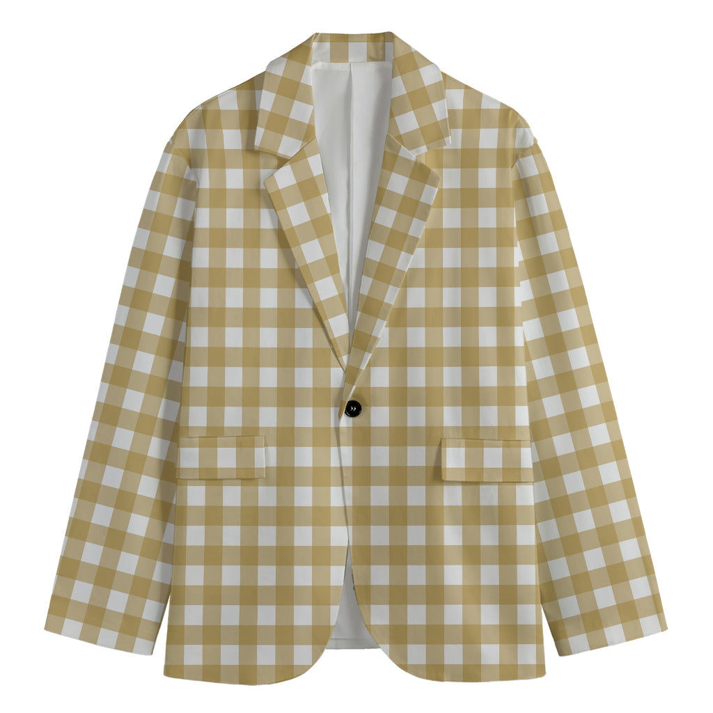 Beige And White Check Pattern Print Men's Blazer