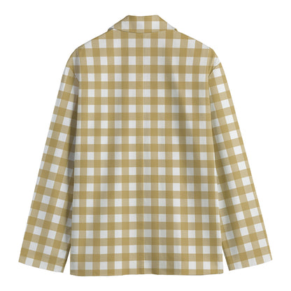 Beige And White Check Pattern Print Men's Blazer