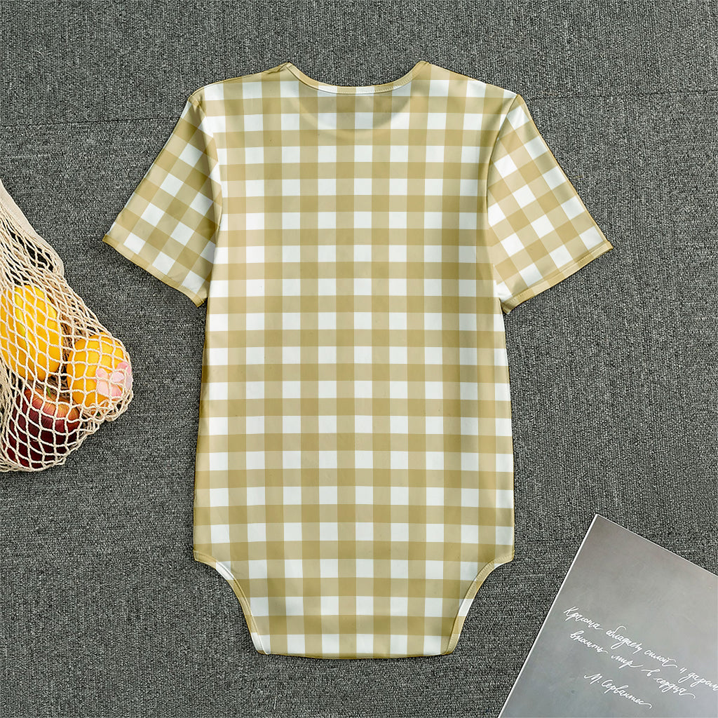 Beige And White Check Pattern Print Men's Bodysuit