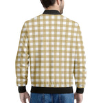 Beige And White Check Pattern Print Men's Bomber Jacket