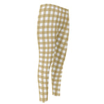 Beige And White Check Pattern Print Men's Compression Pants