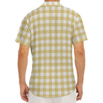 Beige And White Check Pattern Print Men's Deep V-Neck Shirt