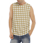 Beige And White Check Pattern Print Men's Fitness Tank Top