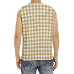 Beige And White Check Pattern Print Men's Fitness Tank Top