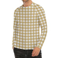 Beige And White Check Pattern Print Men's Long Sleeve Rash Guard