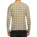Beige And White Check Pattern Print Men's Long Sleeve Rash Guard