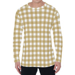 Beige And White Check Pattern Print Men's Long Sleeve T-Shirt