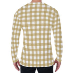 Beige And White Check Pattern Print Men's Long Sleeve T-Shirt