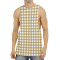 Beige And White Check Pattern Print Men's Muscle Tank Top