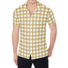 Beige And White Check Pattern Print Men's Shirt