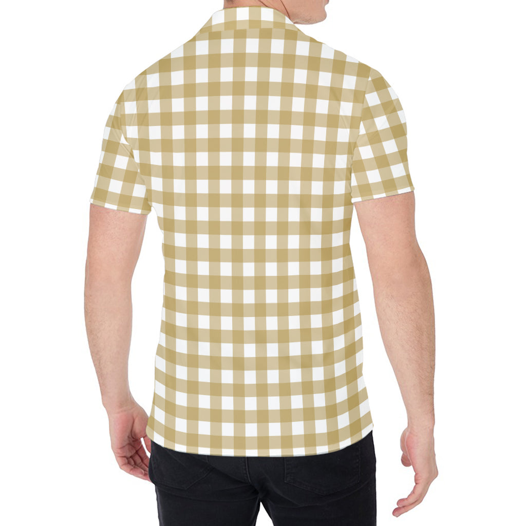 Beige And White Check Pattern Print Men's Shirt