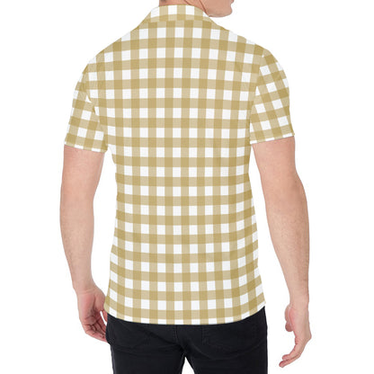 Beige And White Check Pattern Print Men's Shirt
