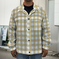 Beige And White Check Pattern Print Men's Shirt Jacket