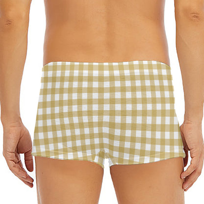 Beige And White Check Pattern Print Men's Short Boxer Briefs