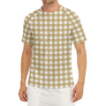 Beige And White Check Pattern Print Men's Short Sleeve Rash Guard