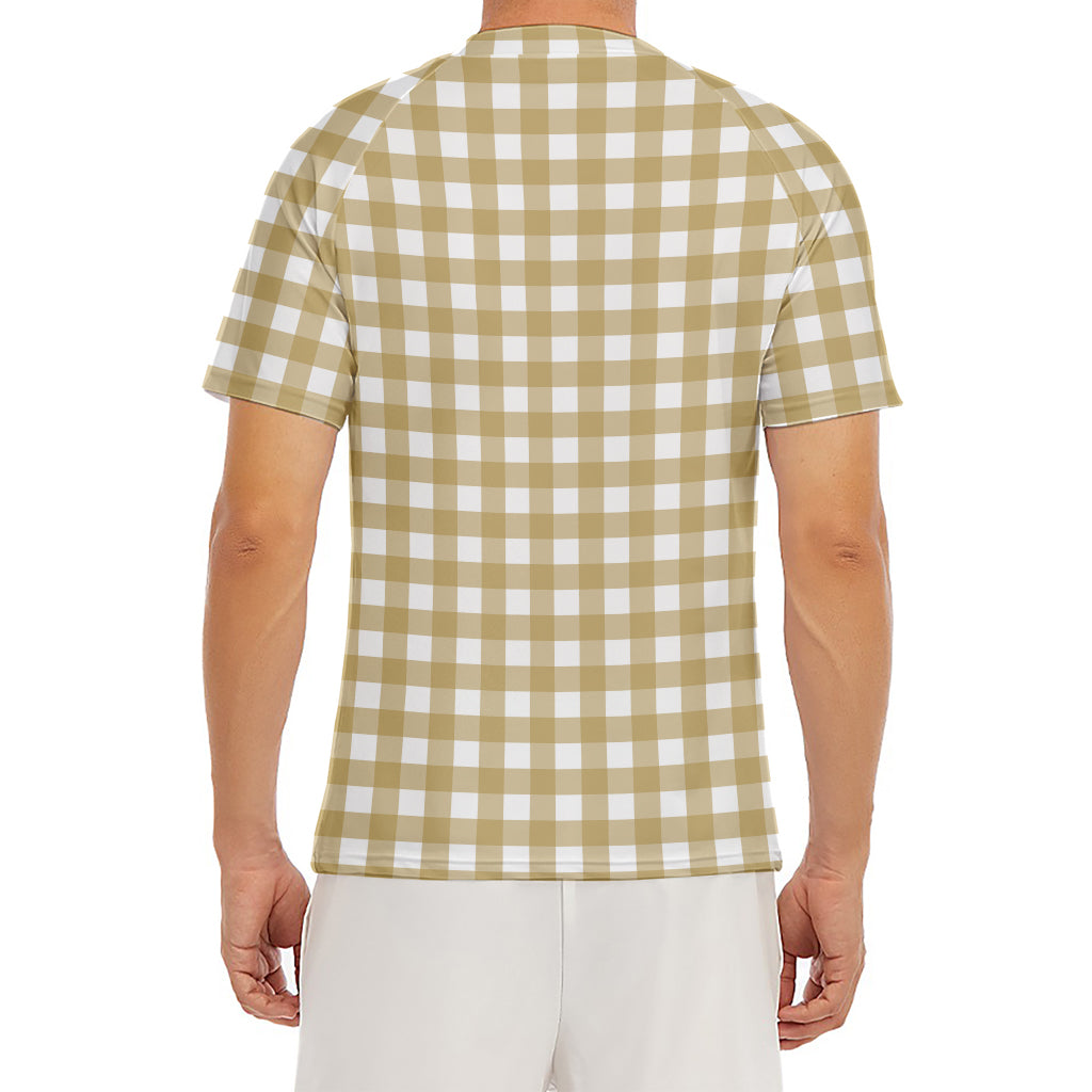 Beige And White Check Pattern Print Men's Short Sleeve Rash Guard