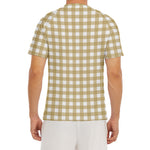 Beige And White Check Pattern Print Men's Short Sleeve Rash Guard