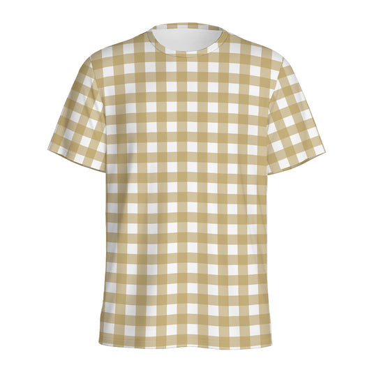 Beige And White Check Pattern Print Men's Sports T-Shirt