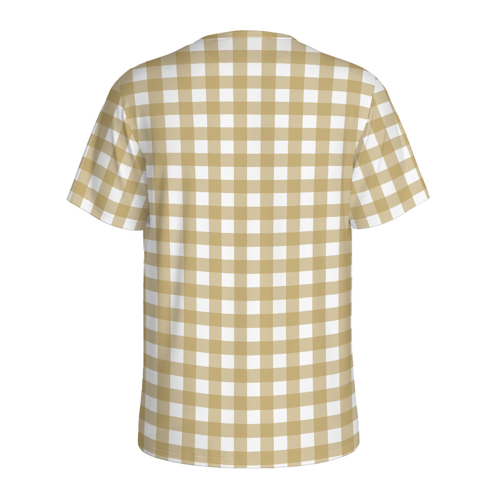Beige And White Check Pattern Print Men's Sports T-Shirt