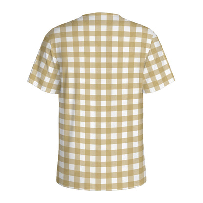 Beige And White Check Pattern Print Men's Sports T-Shirt