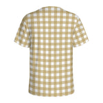 Beige And White Check Pattern Print Men's Sports T-Shirt