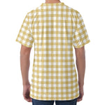 Beige And White Check Pattern Print Men's Velvet T-Shirt