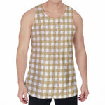 Beige And White Check Pattern Print Men's Velvet Tank Top