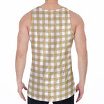 Beige And White Check Pattern Print Men's Velvet Tank Top