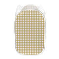 Beige And White Check Pattern Print Mesh Laundry Hamper