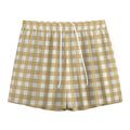 Beige And White Check Pattern Print Mesh Shorts