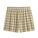 Beige And White Check Pattern Print Mesh Shorts