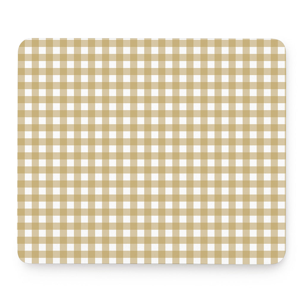 Beige And White Check Pattern Print Mouse Pad