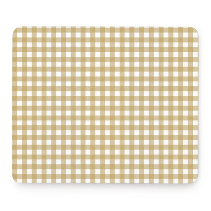 Beige And White Check Pattern Print Mouse Pad