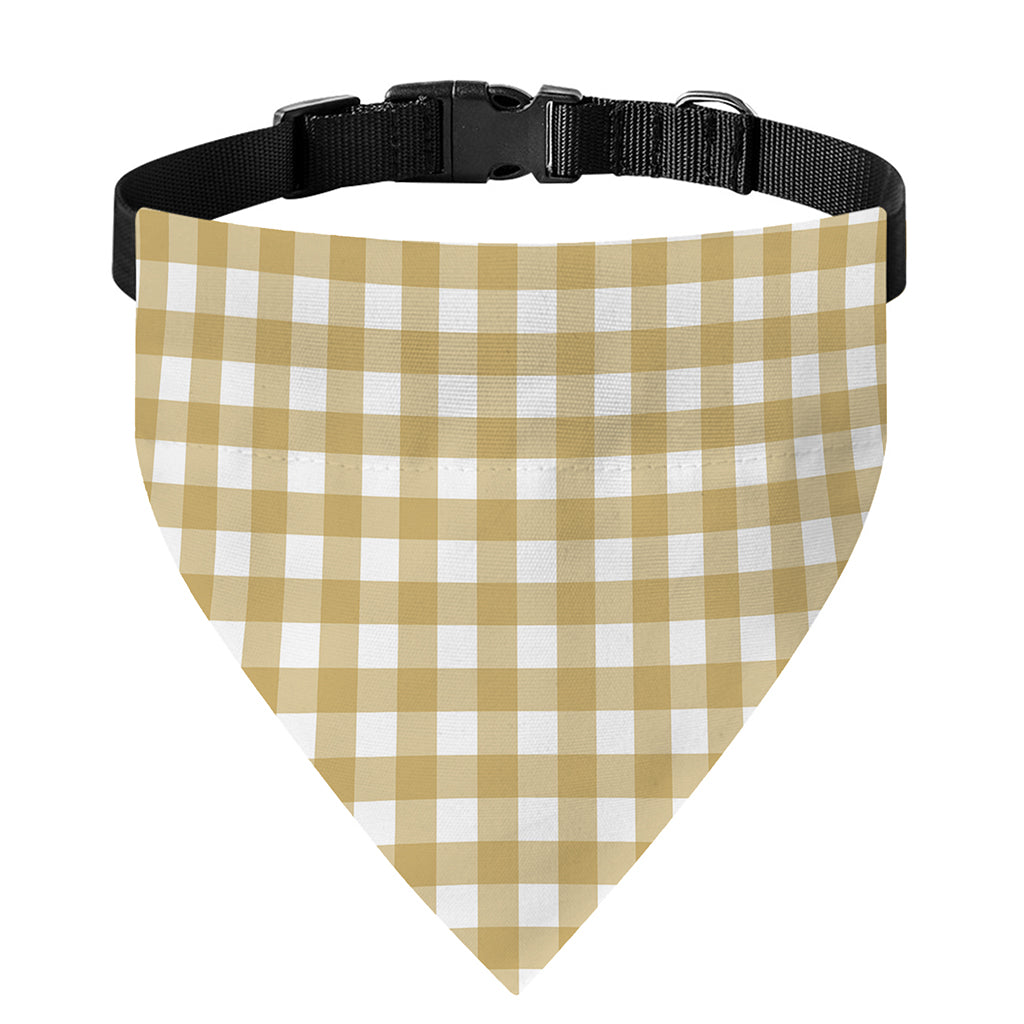Beige And White Check Pattern Print Over The Collar Dog Bandana
