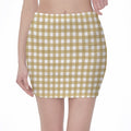 Beige And White Check Pattern Print Pencil Mini Skirt