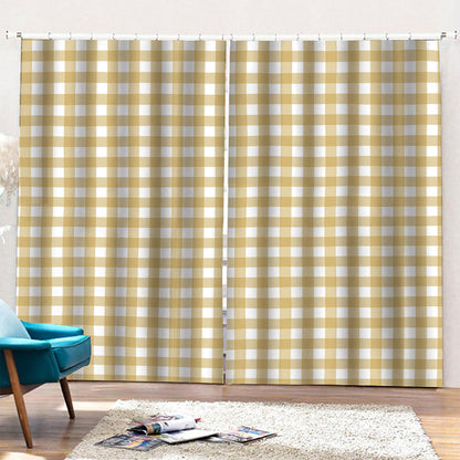 Beige And White Check Pattern Print Pencil Pleat Curtains