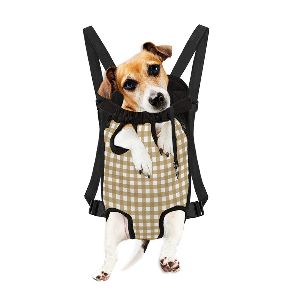 Beige And White Check Pattern Print Pet Carrier Backpack