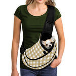Beige And White Check Pattern Print Pet Sling Carrier