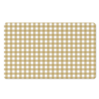 Beige And White Check Pattern Print Polyester Doormat