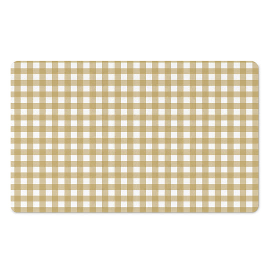 Beige And White Check Pattern Print Polyester Doormat
