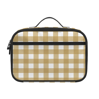 Beige And White Check Pattern Print Portable Lunch Bag