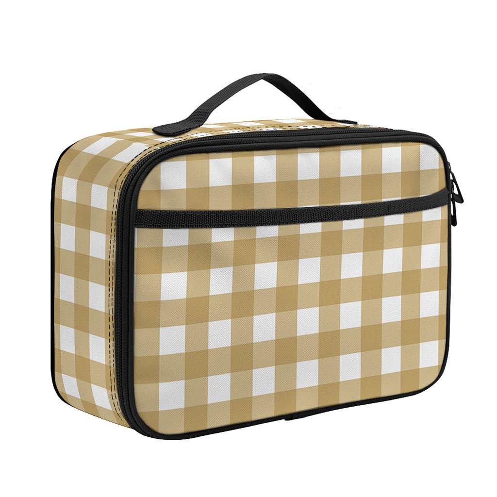 Beige And White Check Pattern Print Portable Lunch Bag