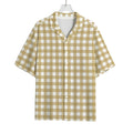 Beige And White Check Pattern Print Rayon Hawaiian Shirt