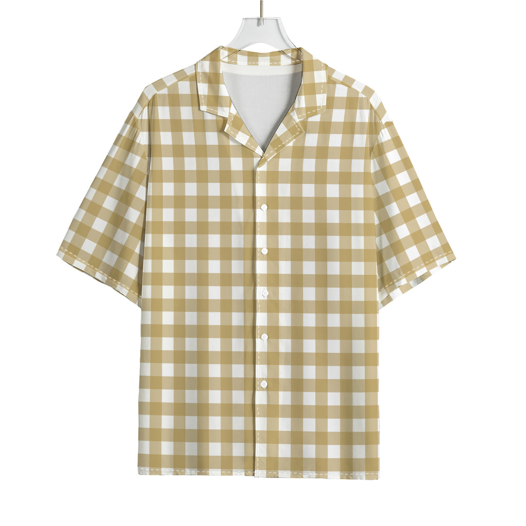 Beige And White Check Pattern Print Rayon Hawaiian Shirt