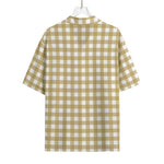 Beige And White Check Pattern Print Rayon Hawaiian Shirt